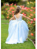 High Low Sky Blue Lace Tulle Floor Length Flower Girl Dress High Low Sky Blue Lace Tulle Floor Length Flower Girl Dress